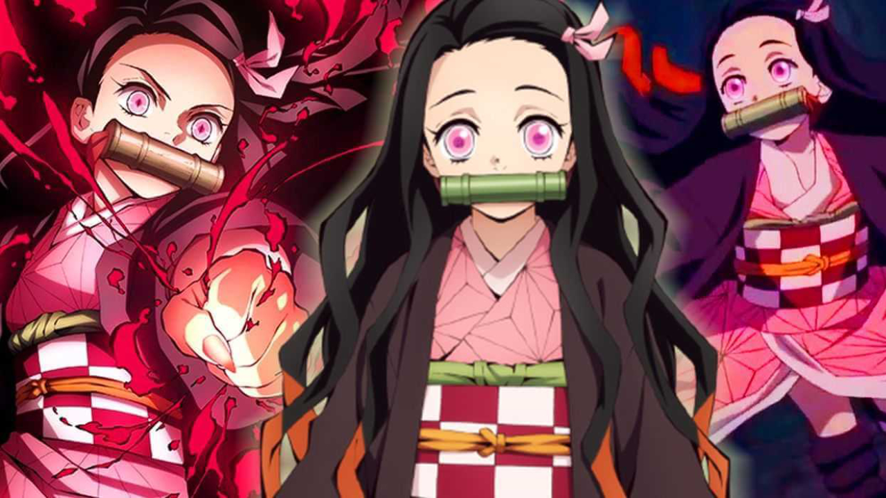 Demon Slayer: Kimetsu no Yaiba - Nezuko portant son kimono rose au motif Asanoha - source JapanFM