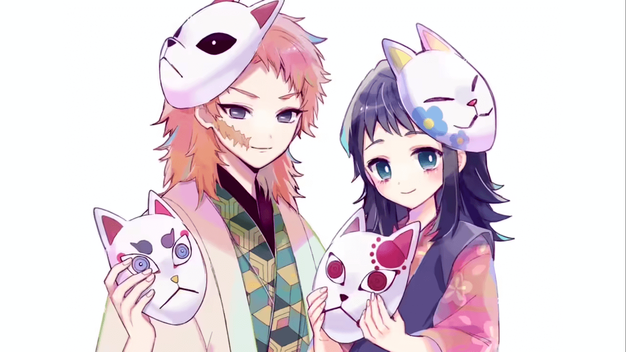 Demon Slayer: Kimetsu no Yaiba - Sabito et Makomo portant leurs masques de kitsune - source Times of India