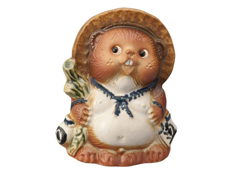 petite statuette de Tanuki en c&eacute;ramique de 12 cm de haut