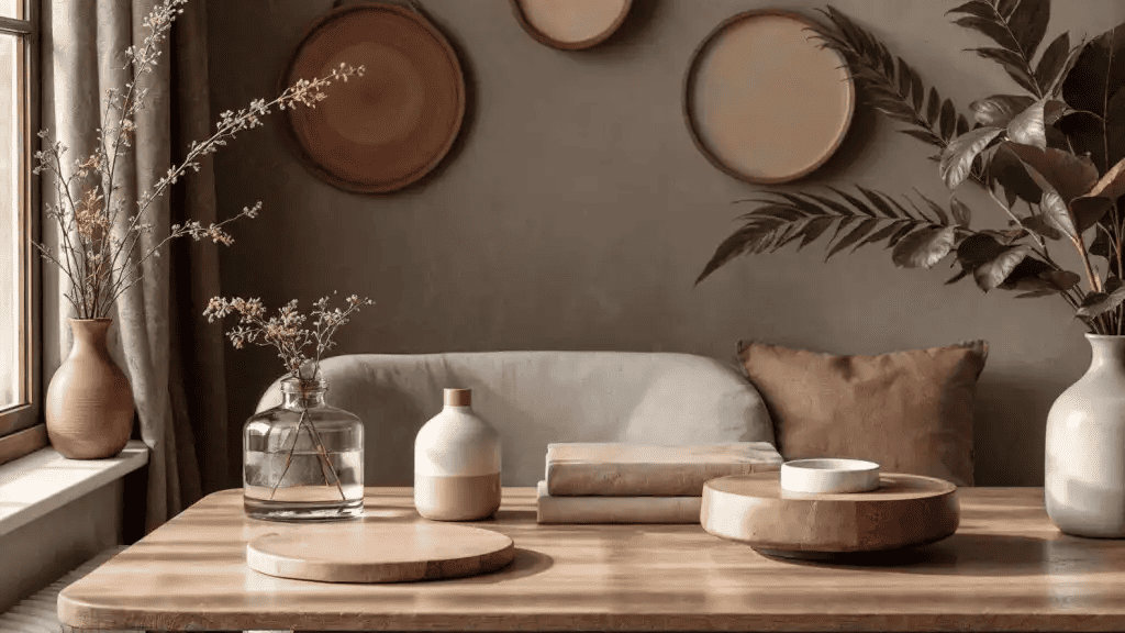 D&eacute;coration japandi avec des vases en c&eacute;ramique pos&eacute;es sur une table - source lalterbougie
