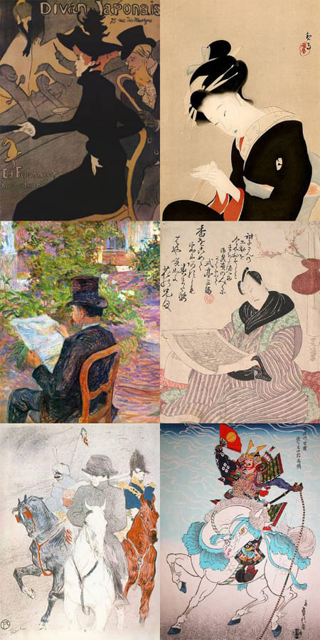 &OElig;uvres de Henri de&nbsp;Toulous-Lautrec &agrave; gauche et leurs inspirations japonaises &agrave; droite &mdash; source&nbsp;: estampes-japonaises.com