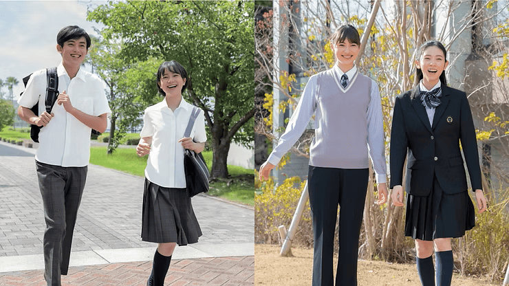 &thinsp;&Eacute;tudiants en uniforme scolaire d&rsquo;&eacute;t&eacute; &agrave; gauche et &eacute;tudiantes en uniformes d&rsquo;hiver &agrave; droite pour illustrer le koromogae - source &thinsp;givingtuesday.jp
