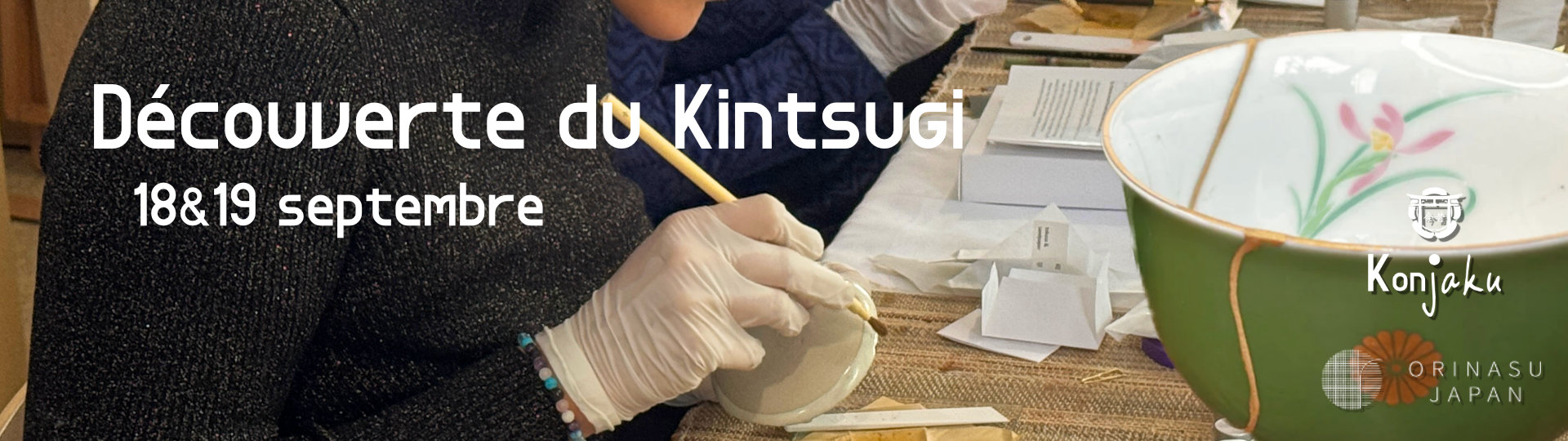 atelier de d&eacute;couverte du kintsugi, l'art de r&eacute;parer les objets avec la laque et la poudre d'or - konjaku