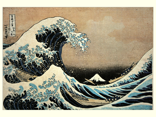 reproduction de la fameuse estampe d'Hokusai : "la vague de kanagawa"