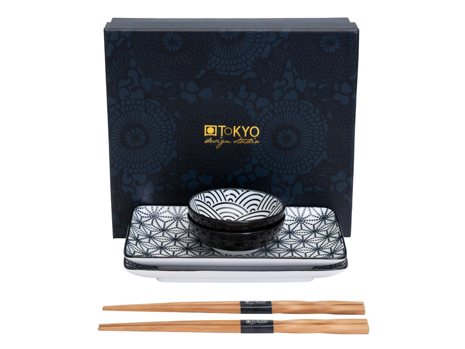 Yoaxia 10 pièces en Service à sushis 2 Personnes Style Japonais Blanc/Noir Set Vaisselle 