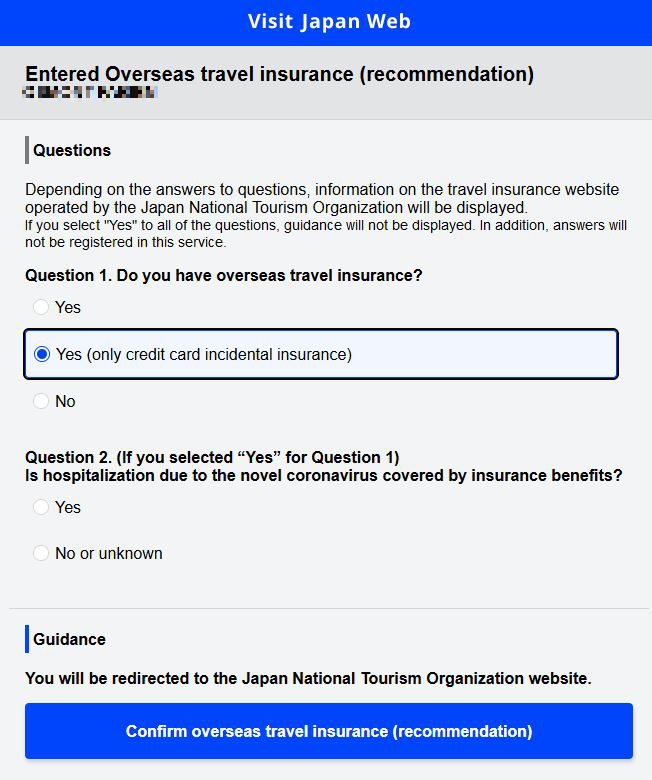 Visit Japan Web : votre déclaration d'assurance (2)