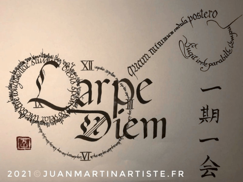 La calligraphie — Carpe Diem calligraphié et calligraphie japonaise — source Vincentjmfr sur Instagram