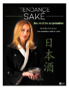Couverture du livre Tendance Saké par Lobna Liverneaux, sommelière de saké et cheffe de cuisine, tenant un bol avec des caractères japonais en arrière-plan.