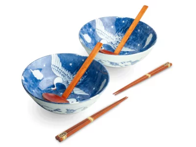 Coffret 2 bols &agrave; ramen "Grues Japonaises"
