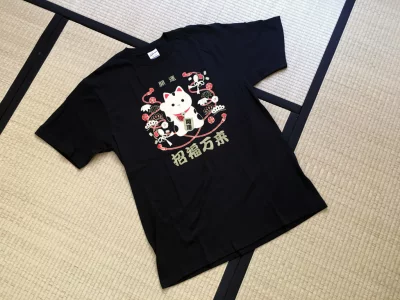 T-shirt japonais noir Maneki Neko