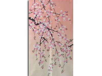 Noren Fleurs de cerisier Sakura fond rose
