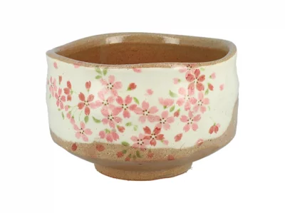 Chawan / Bol à matcha beige fleuri