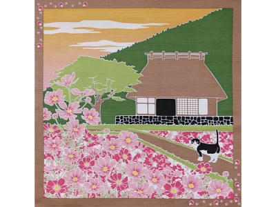 Furoshiki Paysage Champêtre Petit Chat 50cm