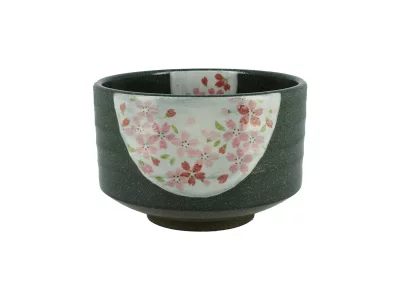 Chawan / Bol à matcha émaillage partiel blanc à petites fleurs