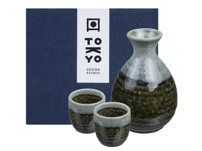 Service à saké oribe irabo (tokuri + 2 tasses)