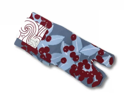Chaussettes tabi baies rouges sur fond cyan 23-25cm