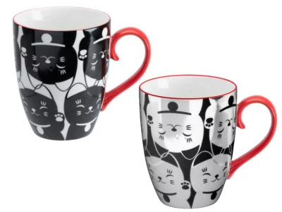 Tasse maneki neko kawaii Blanc et Noir