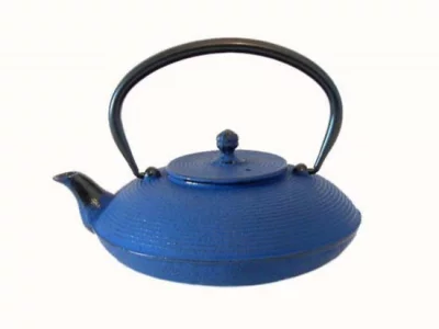 Théière japonaise fonte aplatie bleue cercles 0,65l