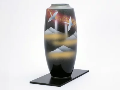Vase ovale "grues et Fuji" Kutani