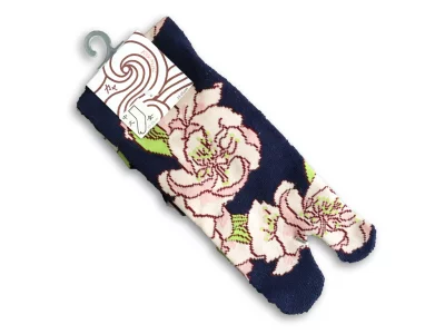 Chaussettes tabi Grandes Fleurs sur fond bleu indigo 23-25cm
