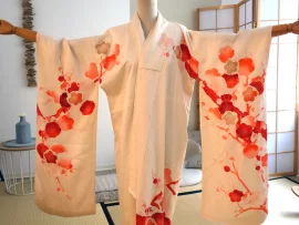 Kimono jeune fille blanc & fleurs rouges seconde main