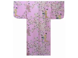 Kimono satin femme "geisha sour les sakura" - rose