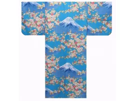 Yukata femme "Sakura sur le Mont Fuji" - bleu - taille M