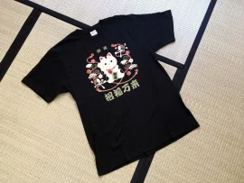 T-shirt japonais noir Maneki Neko