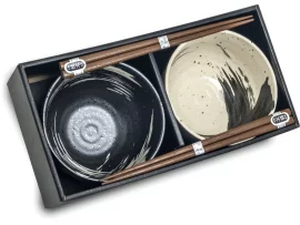 Coffret 2 bols udon déco "maru" noir & blanc