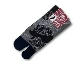 Chaussettes Tabi Fleurs sur fond noir 25-28cm