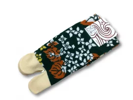 Chaussettes tabi petites fleurs sur fond vert 23-25cm