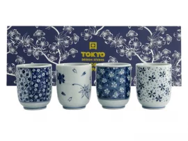 Coffret 4 tasses à thé sakura fond bleu