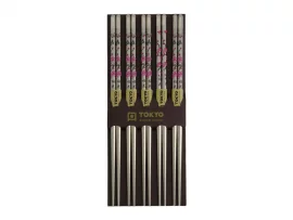 Lot 5 paires de baguettes sakura en acier inox