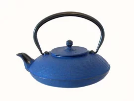 Théière japonaise fonte aplatie bleue cercles 0,65l