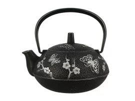 Théière japonaise fonte papillons & sakura noire/argent 600ml