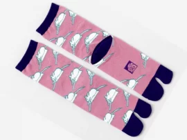 Chaussettes tabi souris manga sur fond rose - deux tailles