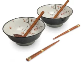 Coffret 2 bols à ramen "Momiji" (feuilles d'érable roses)