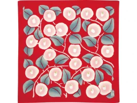 Furoshiki Camelia sur fond rouge | Yumeji Takehisa | 48 cm