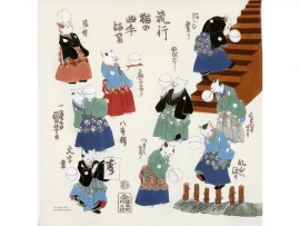 Furoshiki ukiyoe chats & temari | 70cm