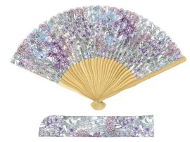Eventail fleurs des champs violet avec pochette